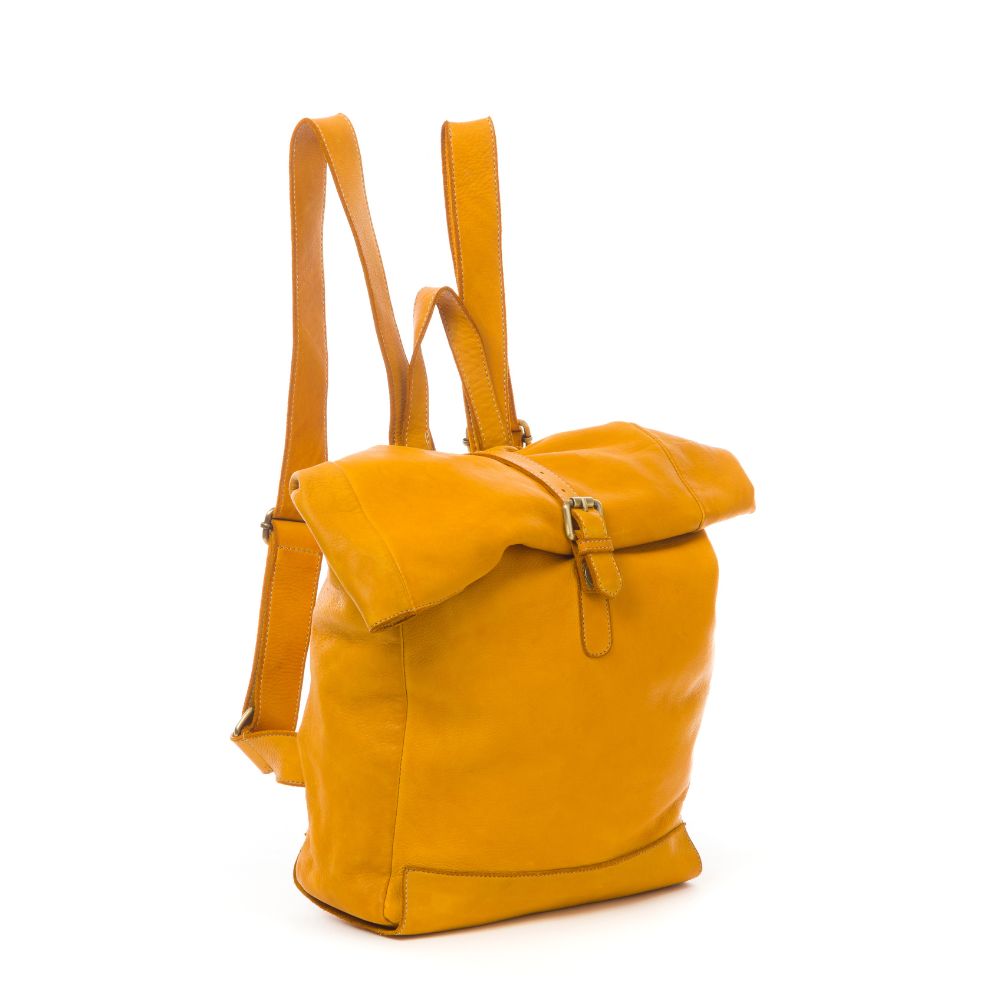 MONTI Vintage Leather Roll Top Backpack | mustard