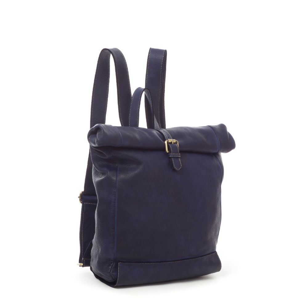 MONTI Vintage Leather Roll Top Backpack | navy