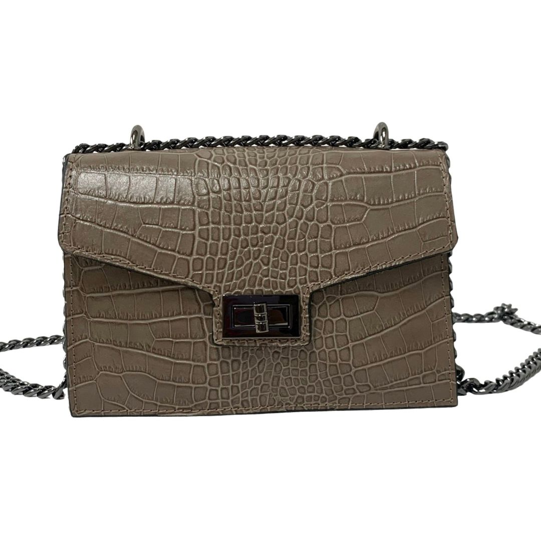 PARIS Croc Leather Hand Bag with Gunmetal Hardware | Taupe