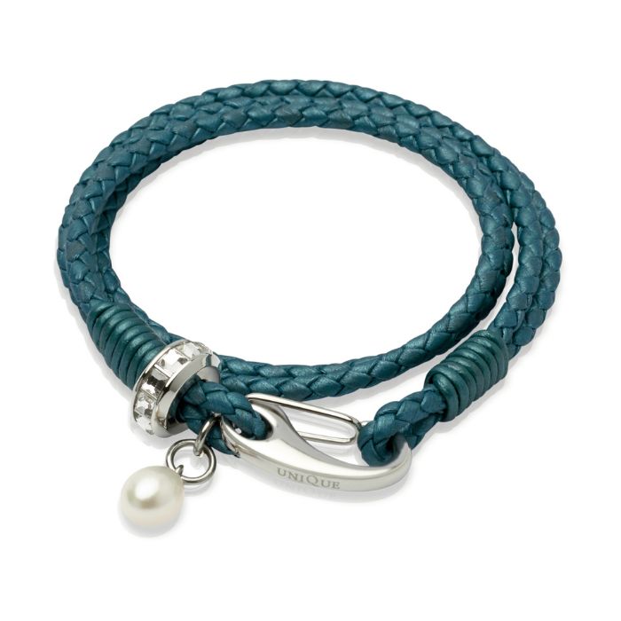 Unique & Co Women’s Leather Bracelet With Quartz Ring Charm | Turquoise / Silver