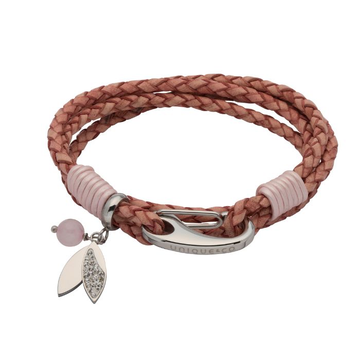 Unique & Co Women’s Leather Bracelet with Leaf Charm | Antique Pink