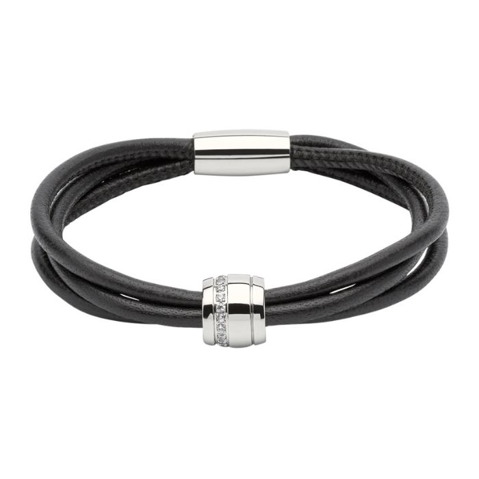 Unique & Co Women’s Multi Strand Leather Bracelet With Magnetic Closure | Black / Silver