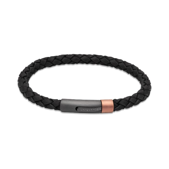 Unique & co Men’s Leather bracelet with matte polished clasp | Black