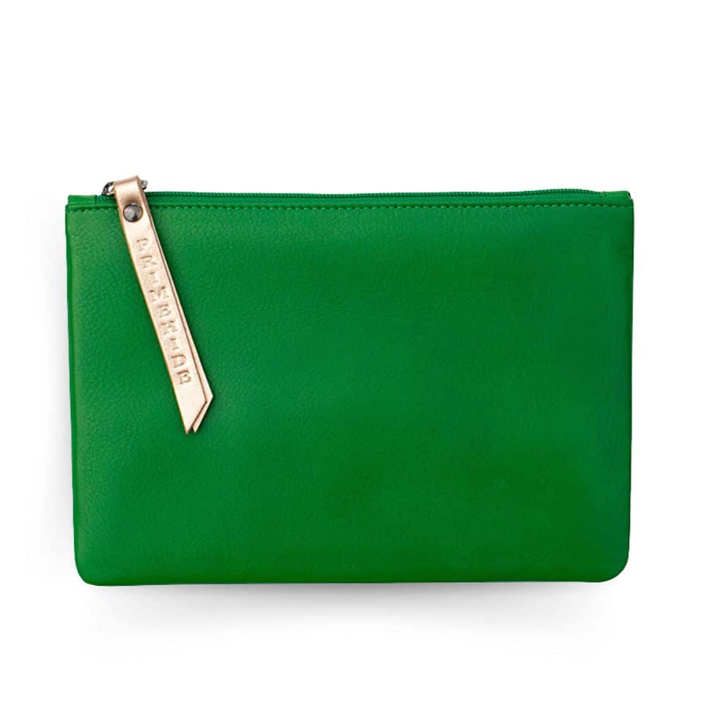 Medium Leather Pouch with Zip | Green
