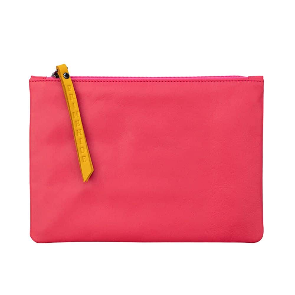 Medium Leather Pouch with Zip | Pink