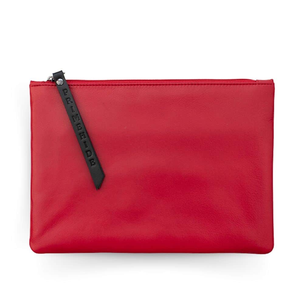 Medium Leather Pouch with Zip | Red