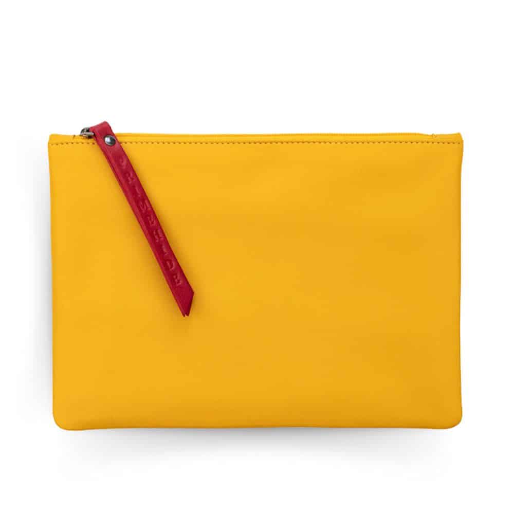 Medium Leather Pouch with Zip | Yellow