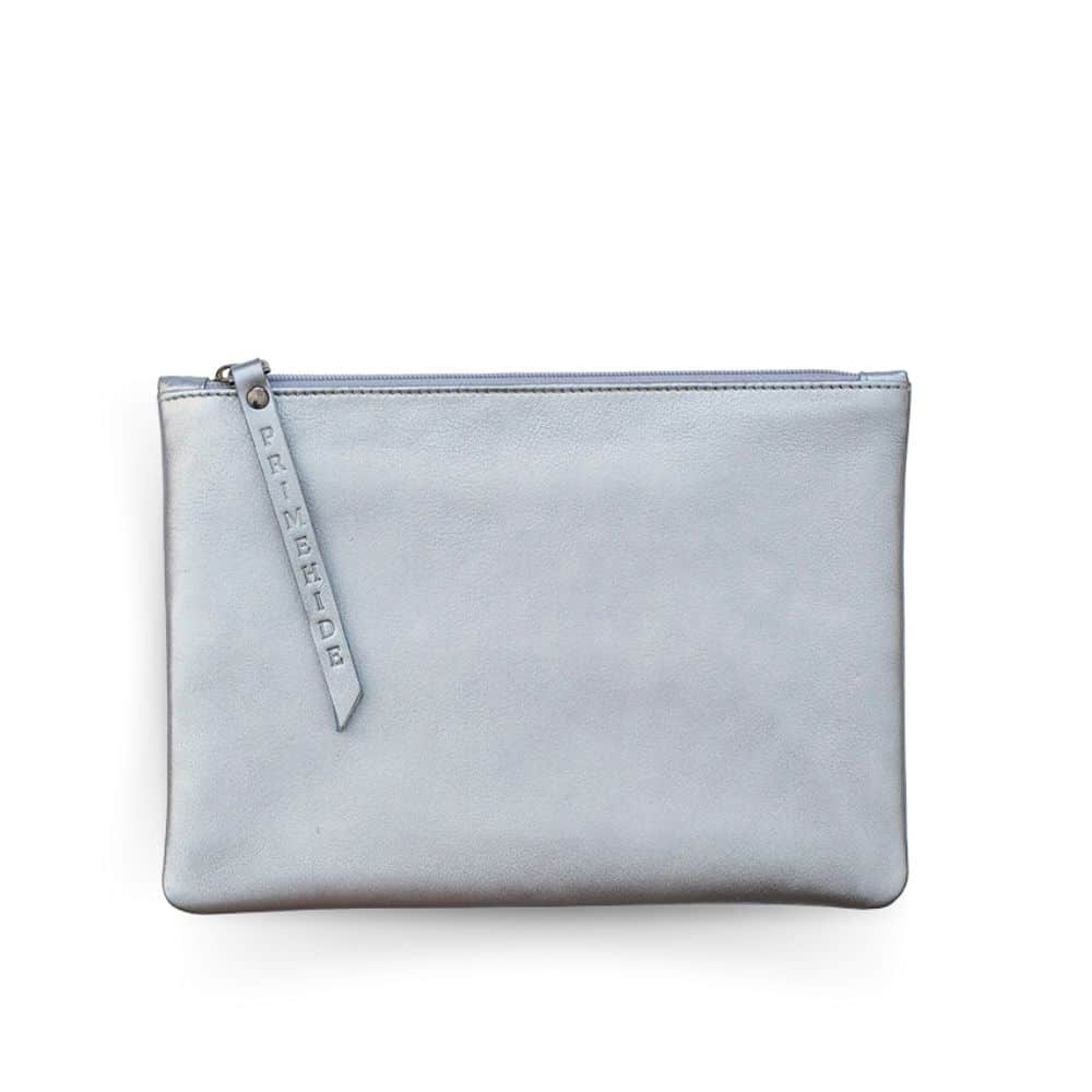 Leather Pouch with Zip | Silver