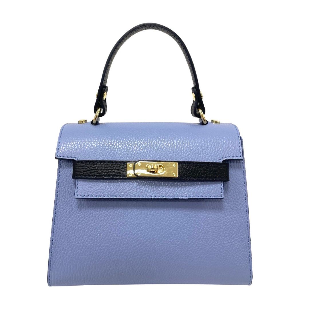 Pebble Leather Top handle Hand Bag with Twist Clasp | Blue