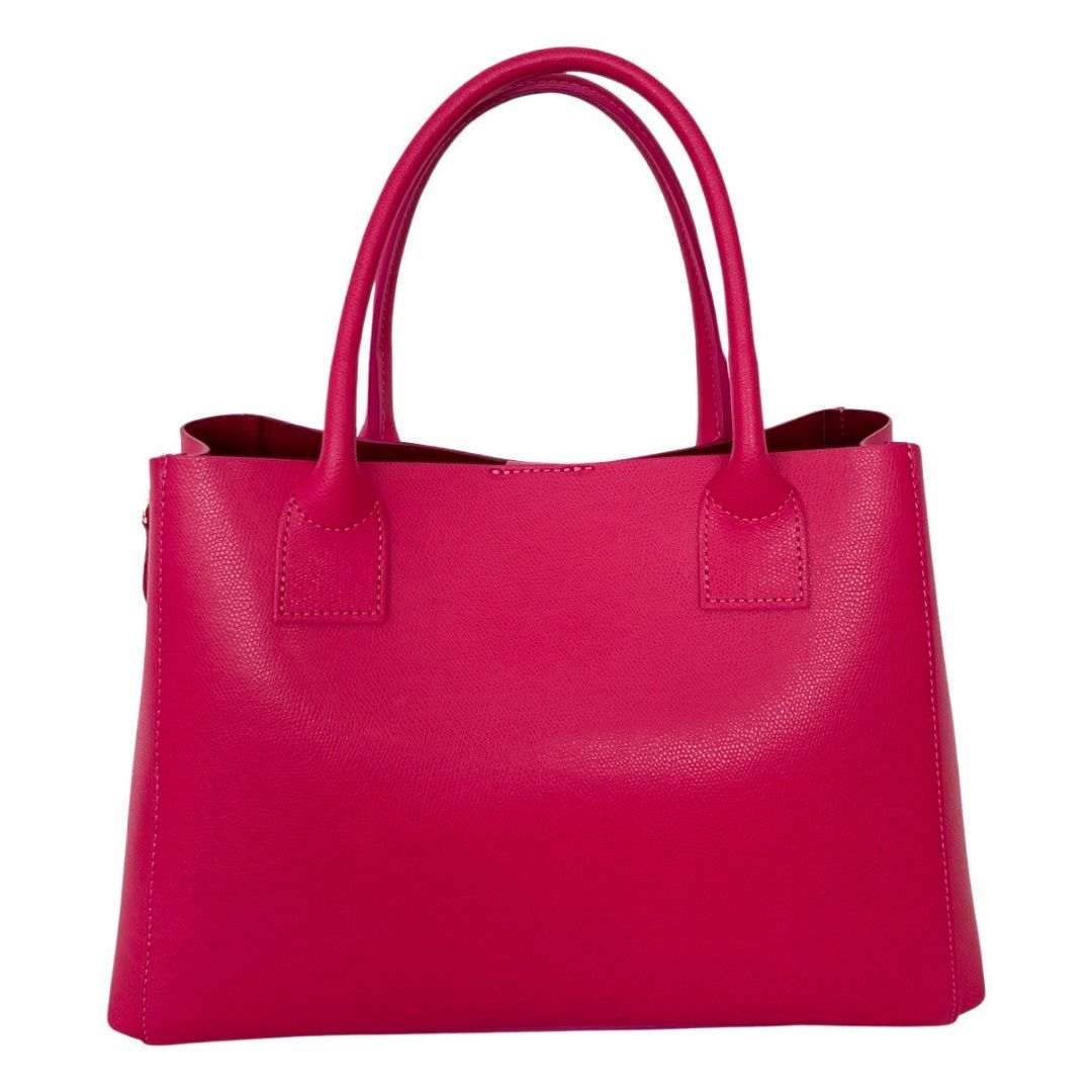 Pebble Leather Square Tote Bag with Top Handles | Fuchsia