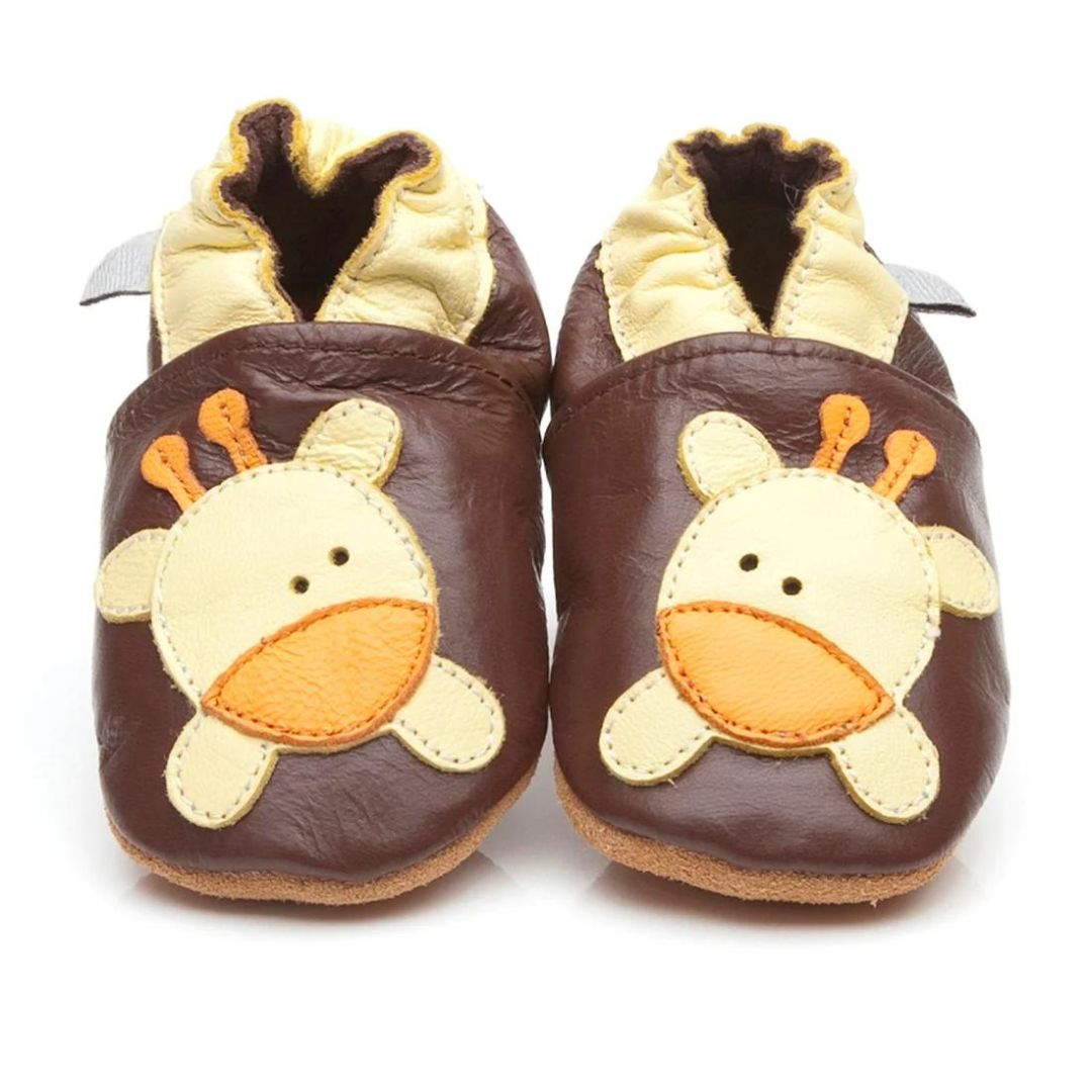Soft Leather Baby Shoes | Brown with Giraffes