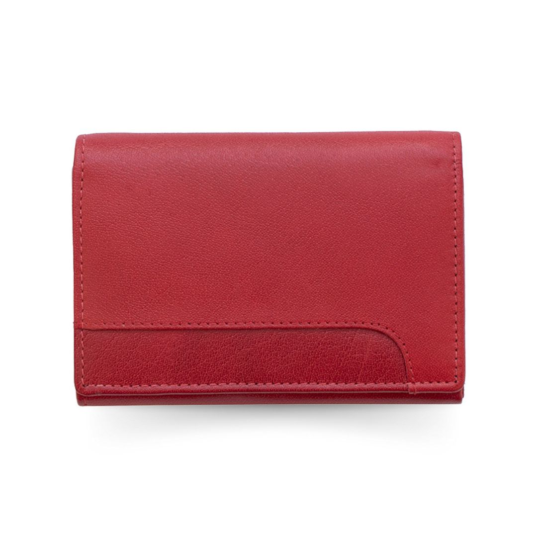 Velura Small Trifold Ladies Leather Purse | Red