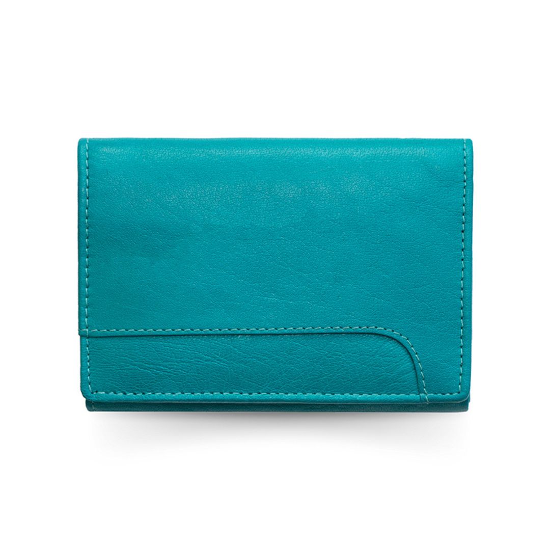 Velura Small Trifold Ladies Leather Purse | Turquoise