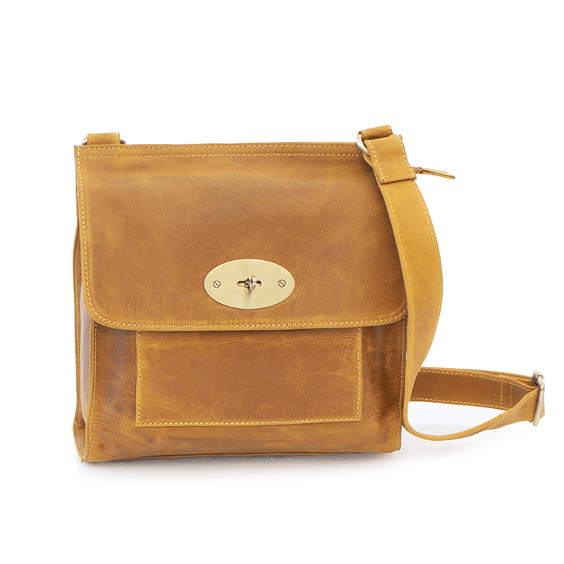 Columbia Leather Crossbody Bag with Twist Clasp | Mustard