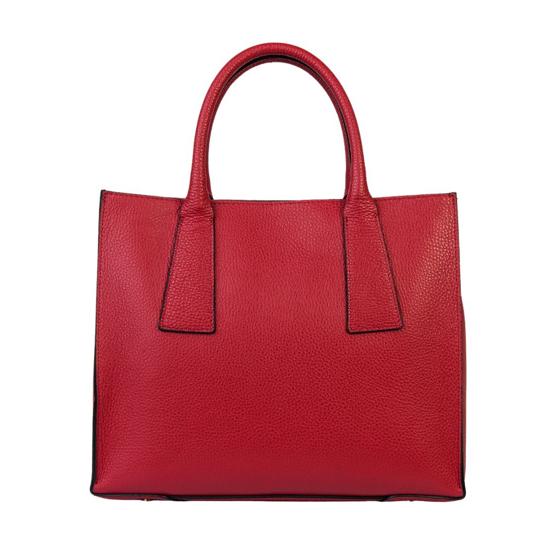 BARCELONA Square Leather Hand Bag with Top Handles | Red