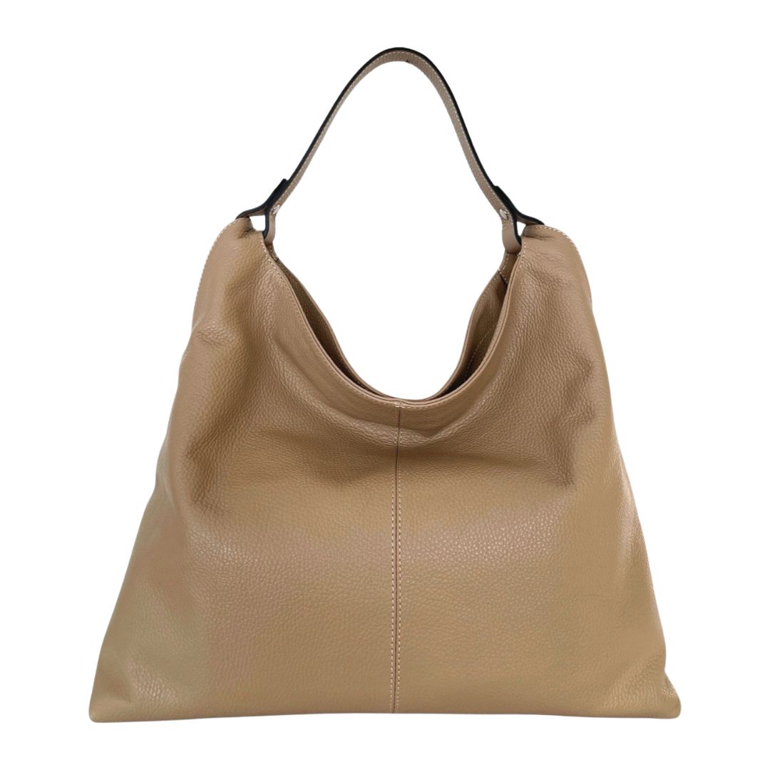 COPENHAGEN Genuine Leather Hobo Shoulder Bag | TAUPE