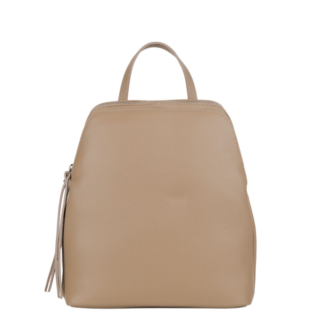 OSLO Pebble Leather Backpack with Tassel Detail | Taupe