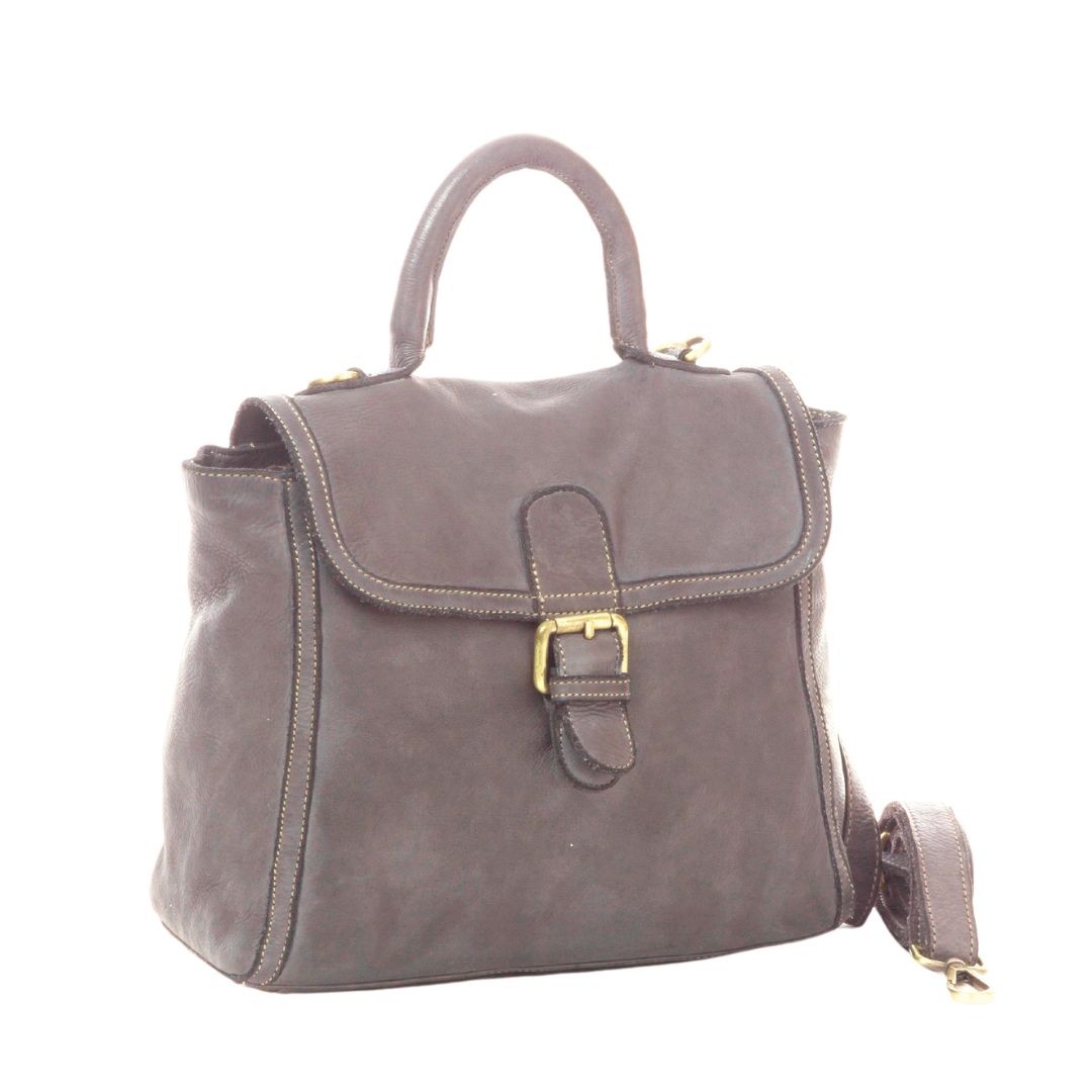 ROSE Vintage Leather Hand Bag with Top Handle and Buckle Detail | Dark Taupe