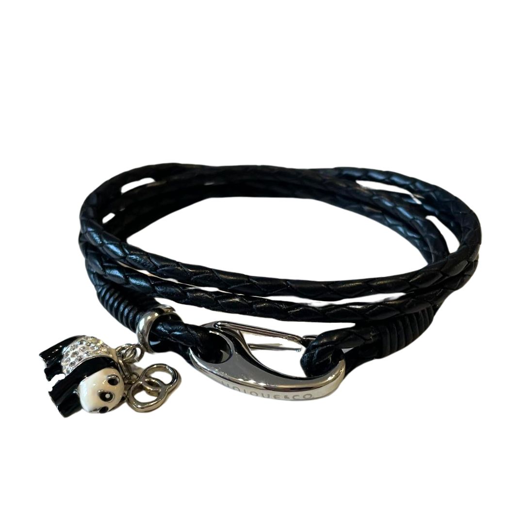 Unique & Co Women’s Double Leather Bracelet with Panda Charm | Black