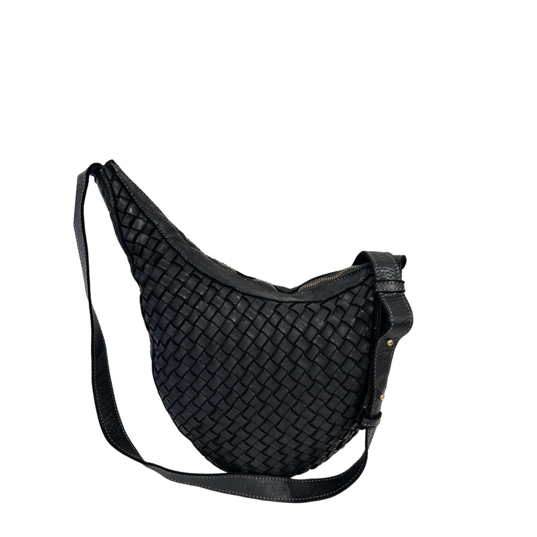 NIGELLA Woven Leather Shoulder Bag | BLACK