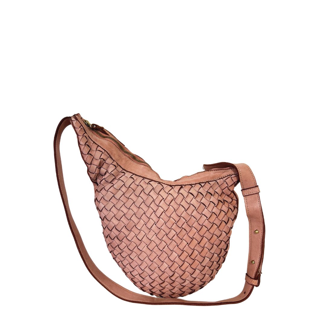 NIGELLA Woven Leather Shoulder Bag | BLUSH