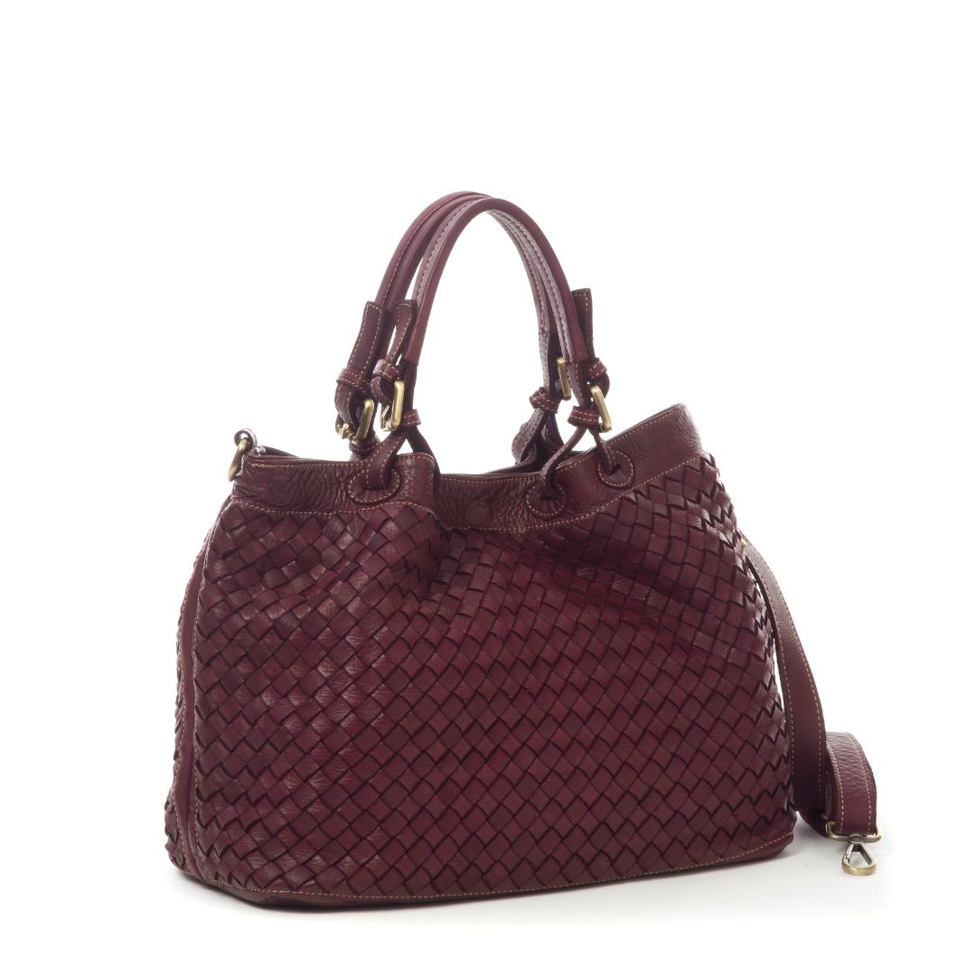 BABY LUCIA Woven Leather Tote Bag | Bordeaux