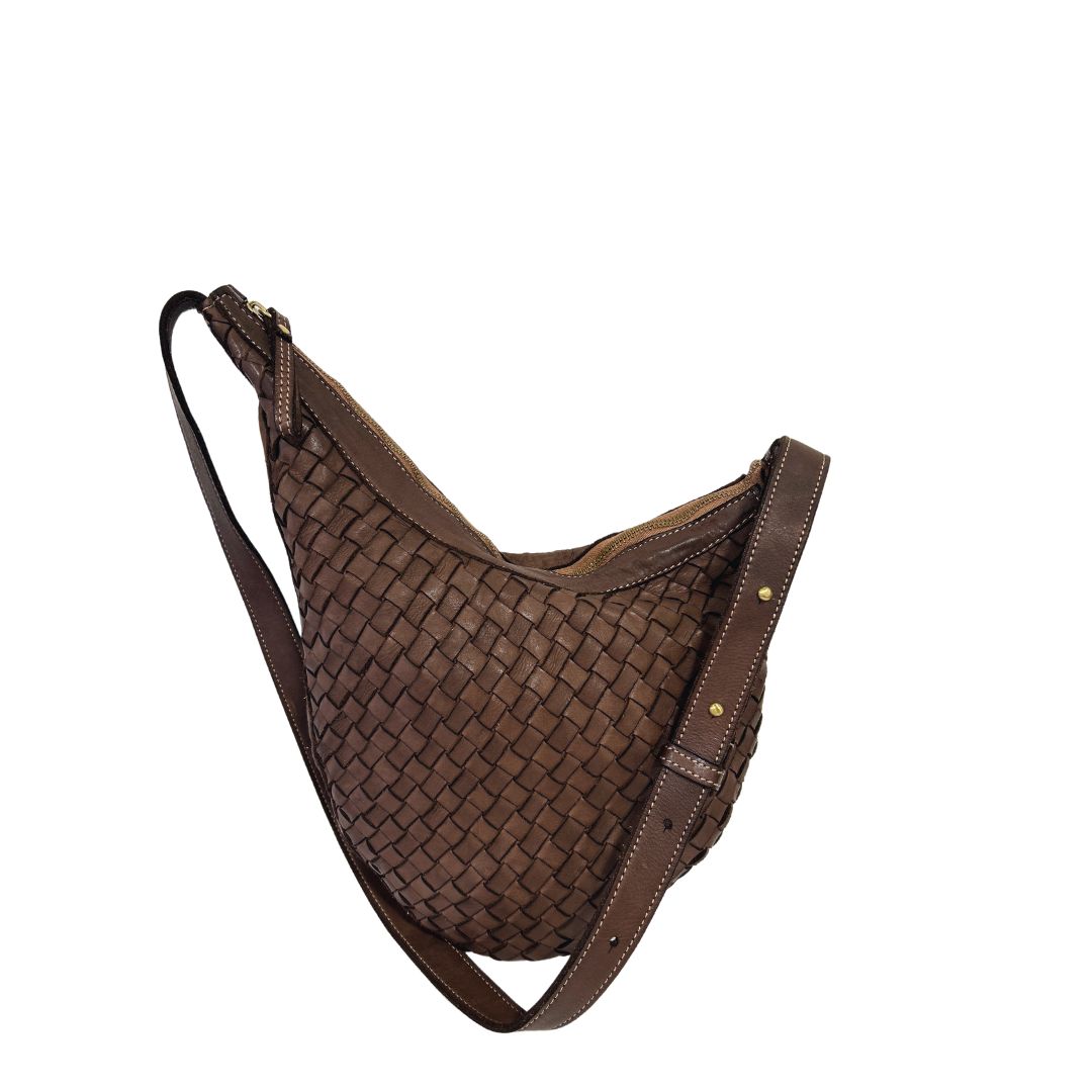 NIGELLA Woven Leather Shoulder Bag | BROWN