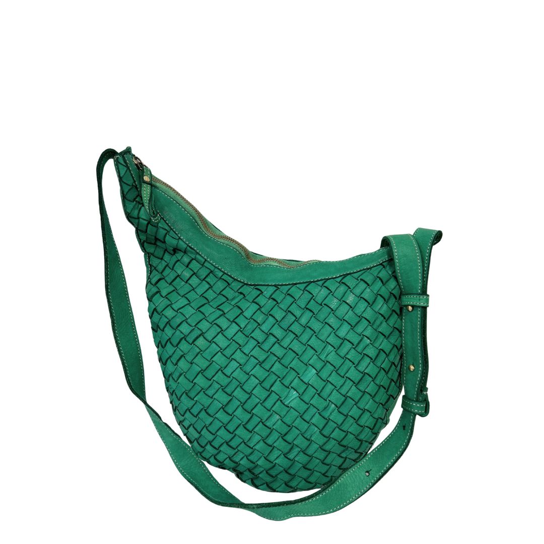 NIGELLA Woven Leather Shoulder Bag | EMERALD GREEN