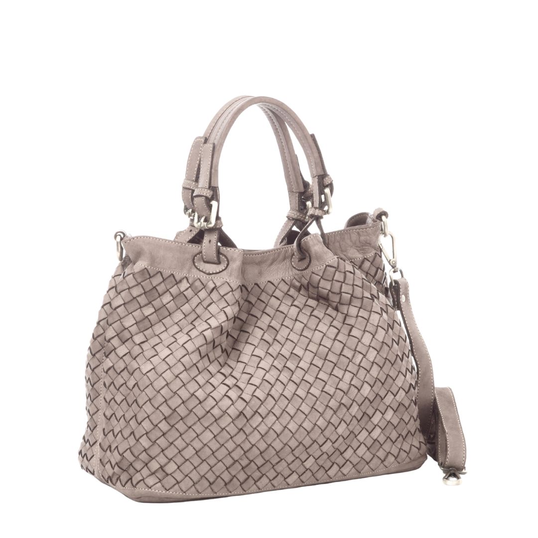 BABY LUCIA Woven Leather Tote Bag | Light Grey