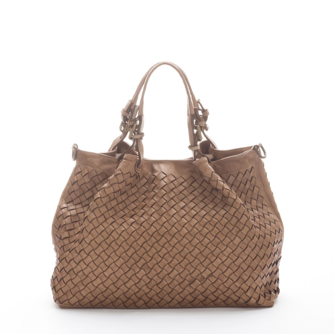 BABY LUCIA Woven Leather Tote Bag | Light Taupe
