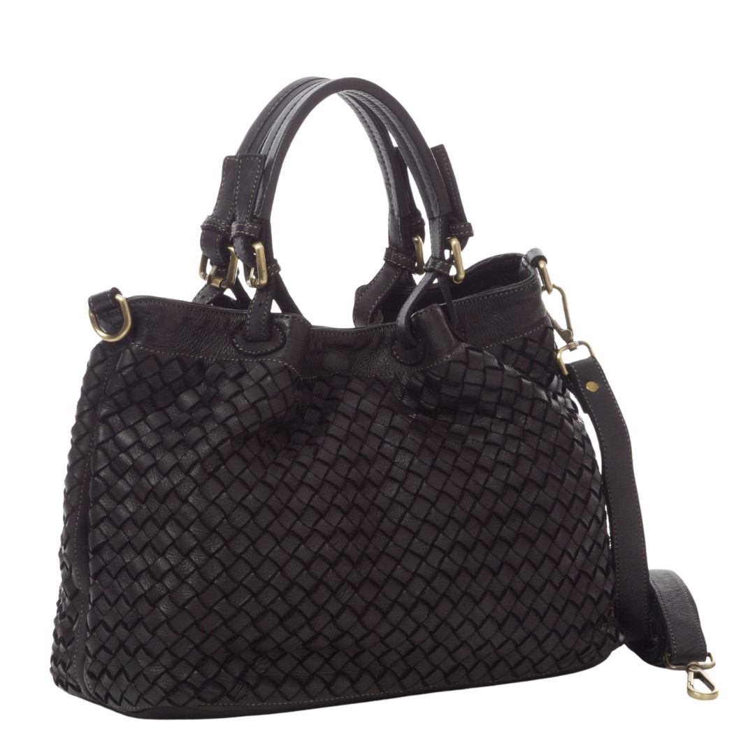 LUCIA Woven Leather Tote Bag | Black