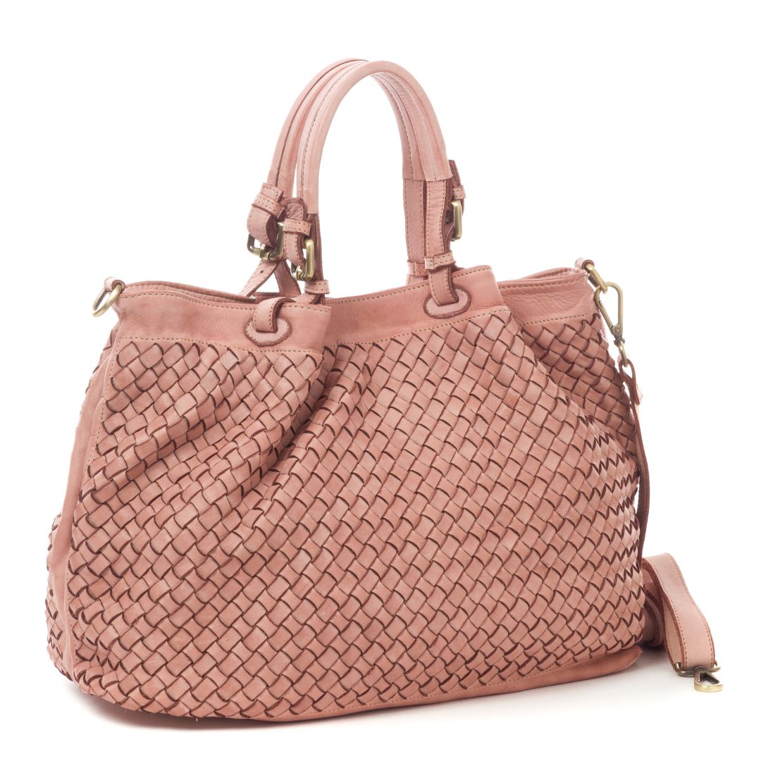 LUCIA Woven Leather Tote Bag | Blush