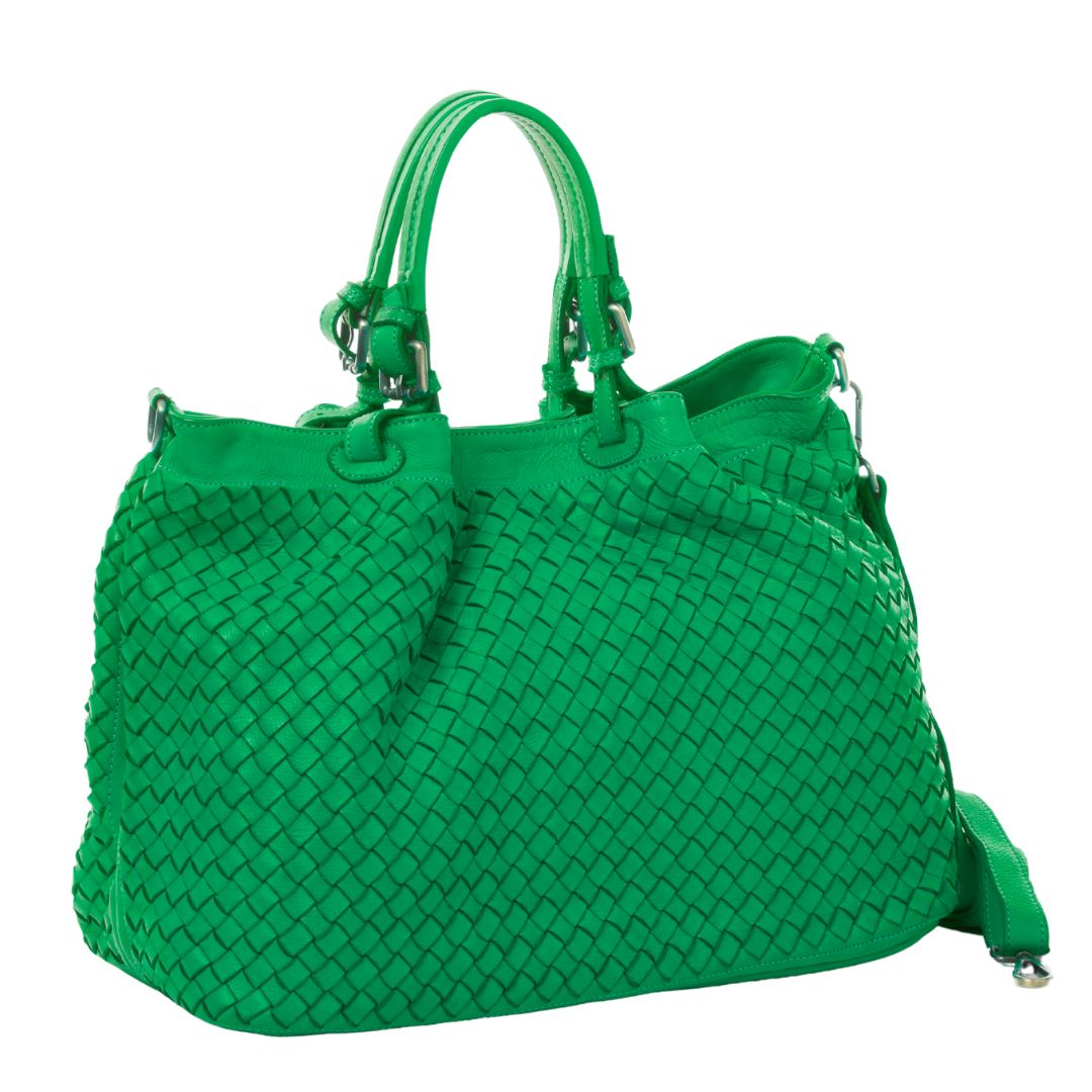 LUCIA Woven Leather Tote Bag | Emerald