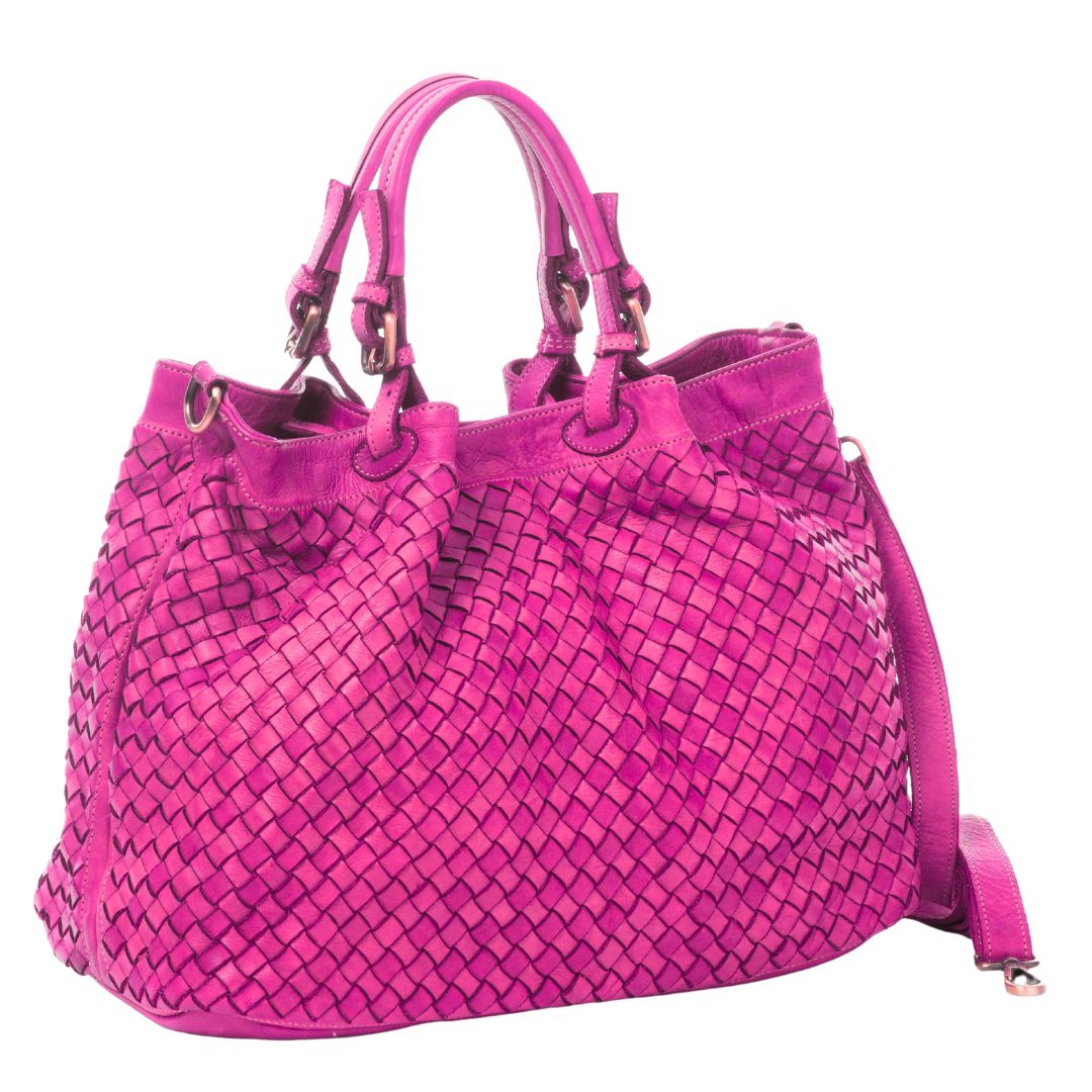 LUCIA Woven Leather Tote Bag | Fuchsia