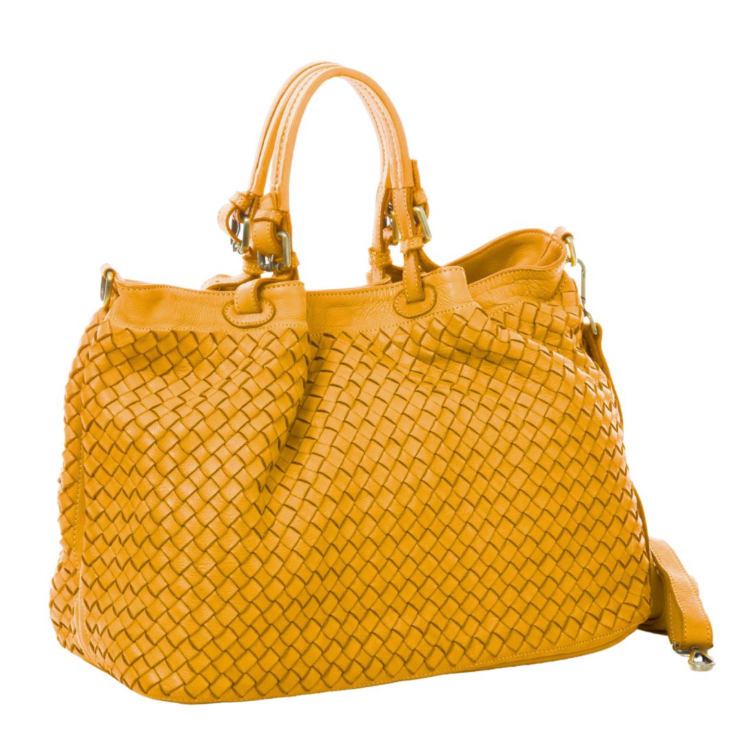 LUCIA Woven Leather Tote Bag | Mustard