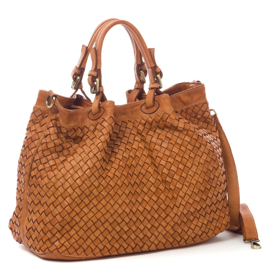 LUCIA Woven Leather Tote Bag | Tan