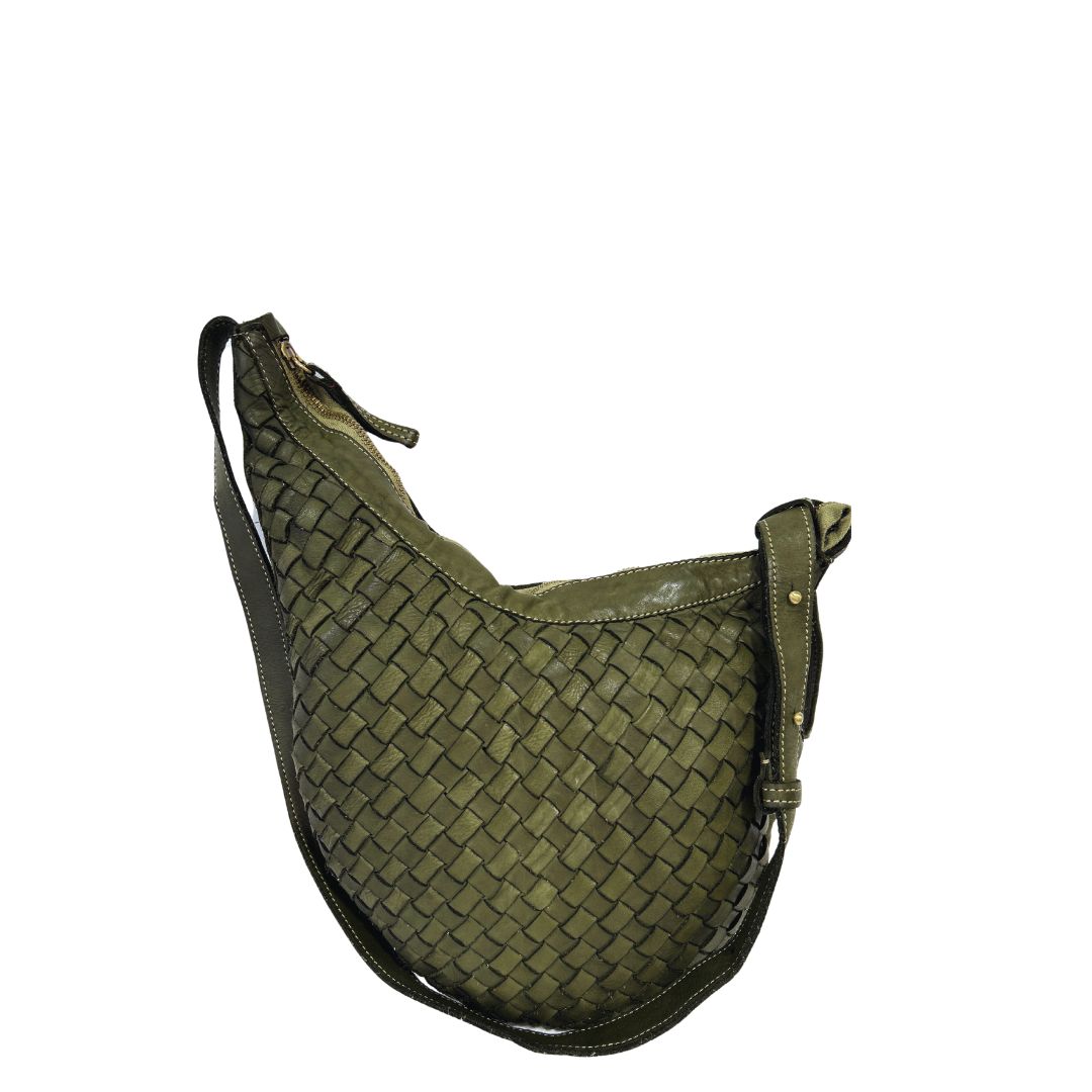 NIGELLA Woven Leather Shoulder Bag | ARMY GREEN