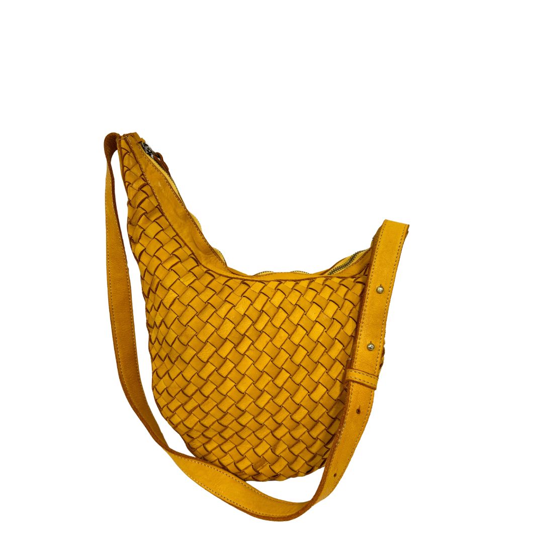 NIGELLA Woven Leather Shoulder Bag | MUSTARD