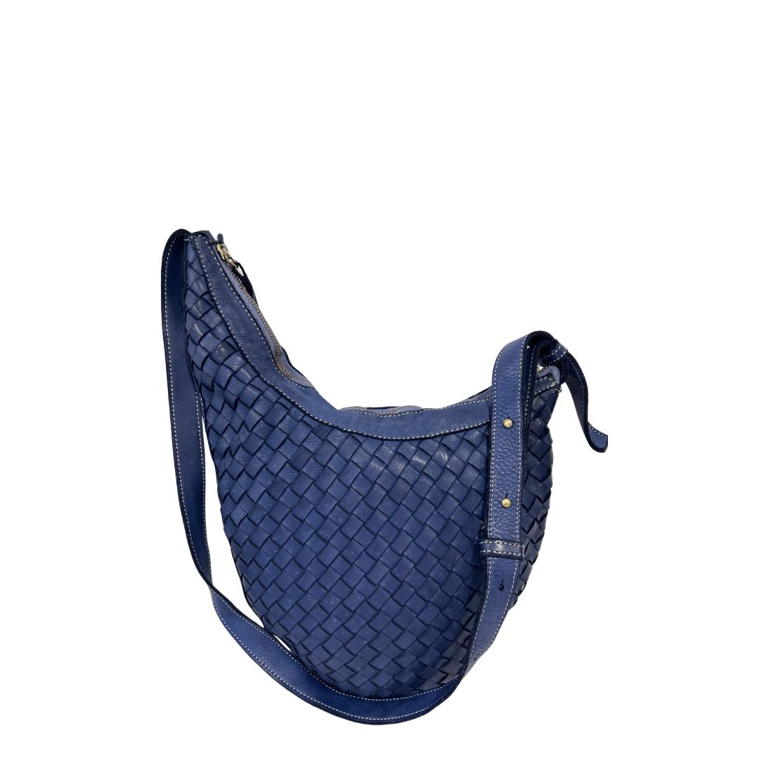 NIGELLA Woven Leather Shoulder Bag | NAVY