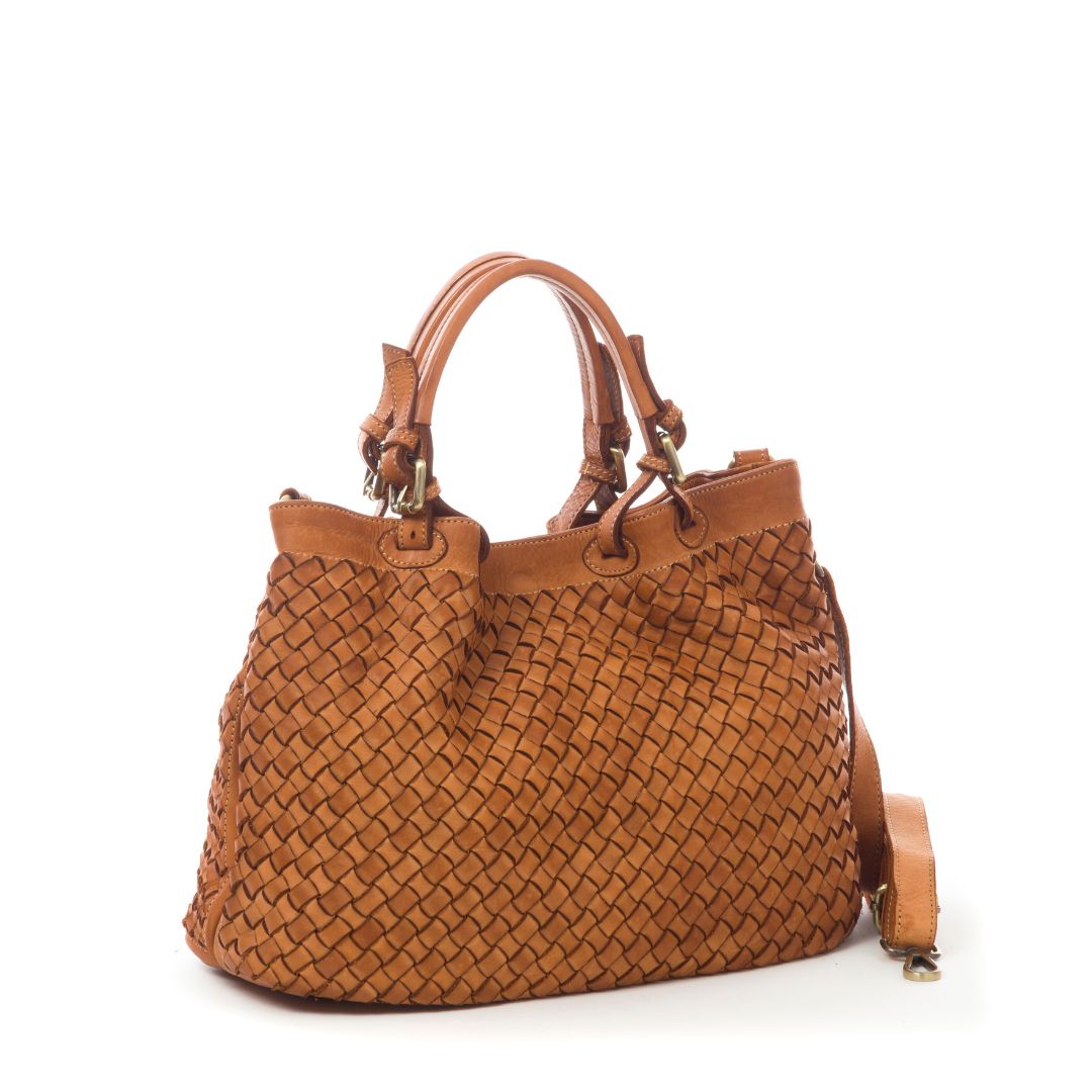 BABY LUCIA Woven Leather Tote Bag | Tan