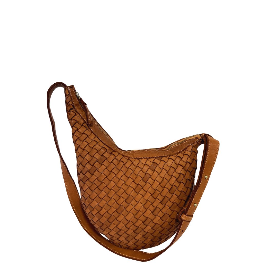 NIGELLA Woven Leather Shoulder Bag | TAN