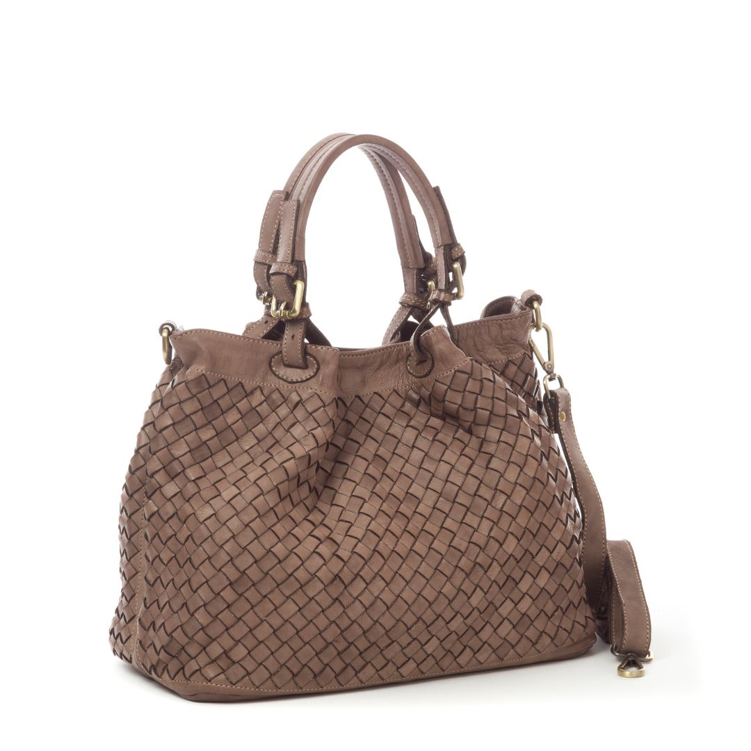 BABY LUCIA Woven Leather Tote Bag  | Taupe