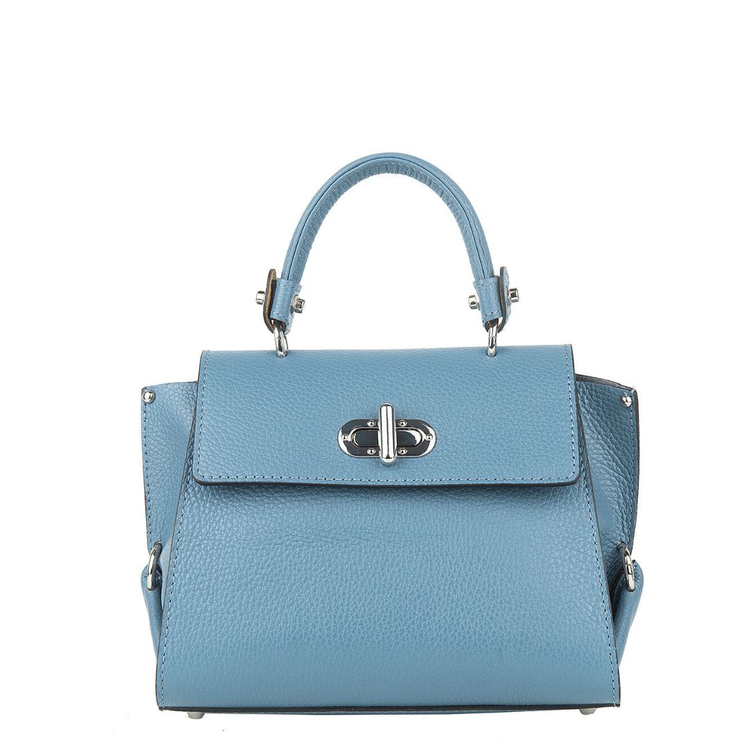 Leather Crossbody Bag with Silver Hardware Details  | BLUE