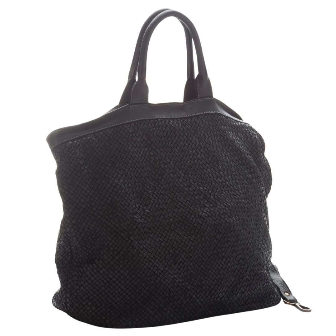 CHIARA Large Leather Weave Tote Bag | Black