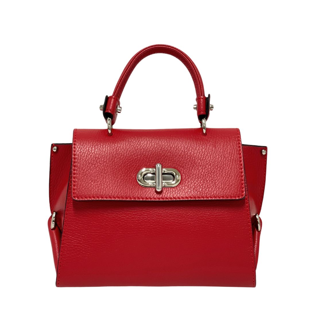 Leather Crossbody Bag with Silver Hardware Details  | DARK RED