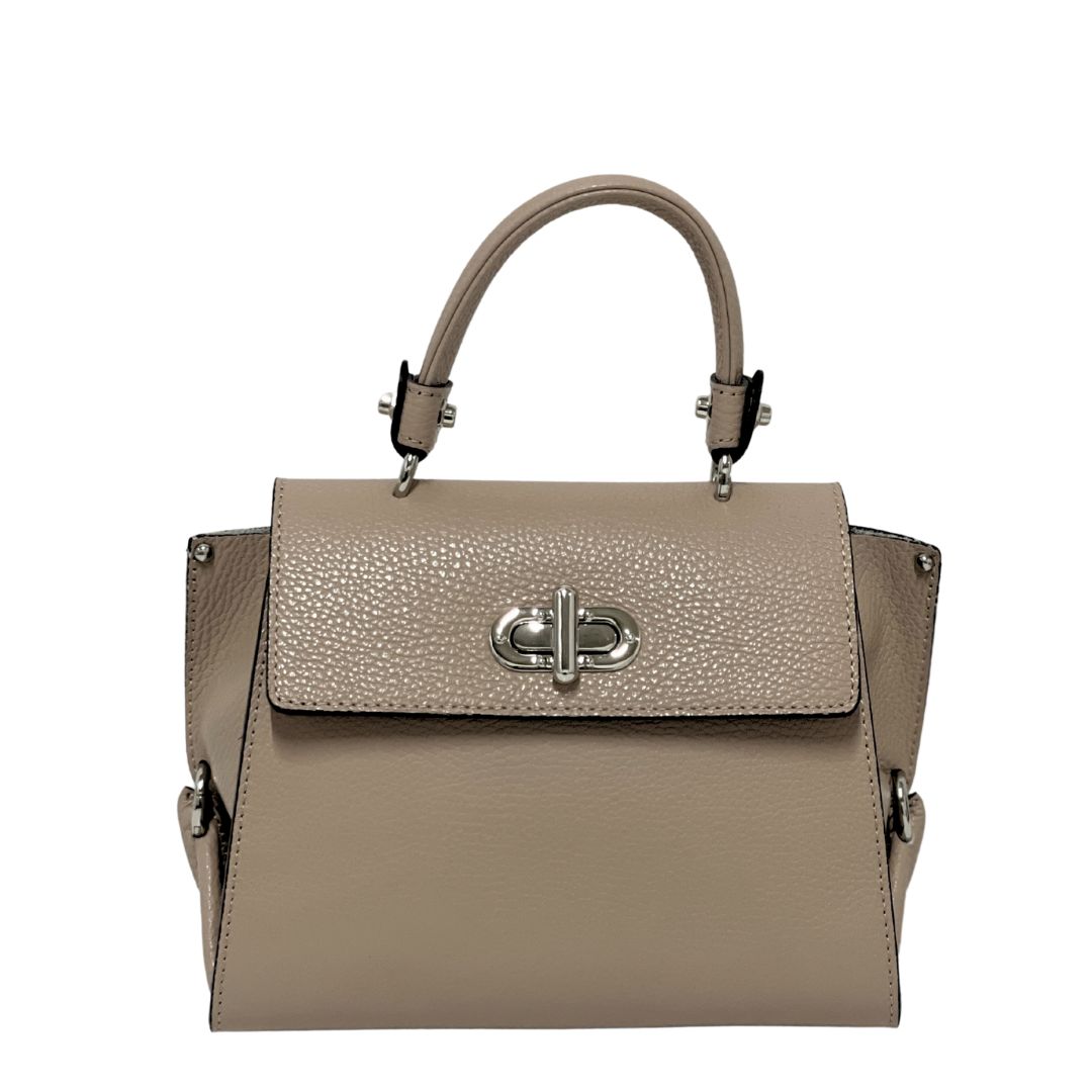 Leather Crossbody Bag with Silver Hardware Details  | DARK TAUPE