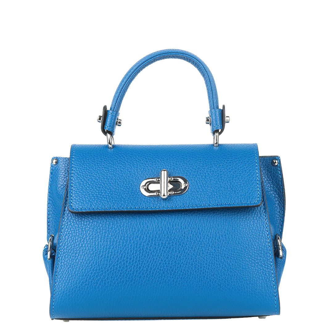 Leather Crossbody Bag with Silver Hardware Details  | ELECTRIC BLUE