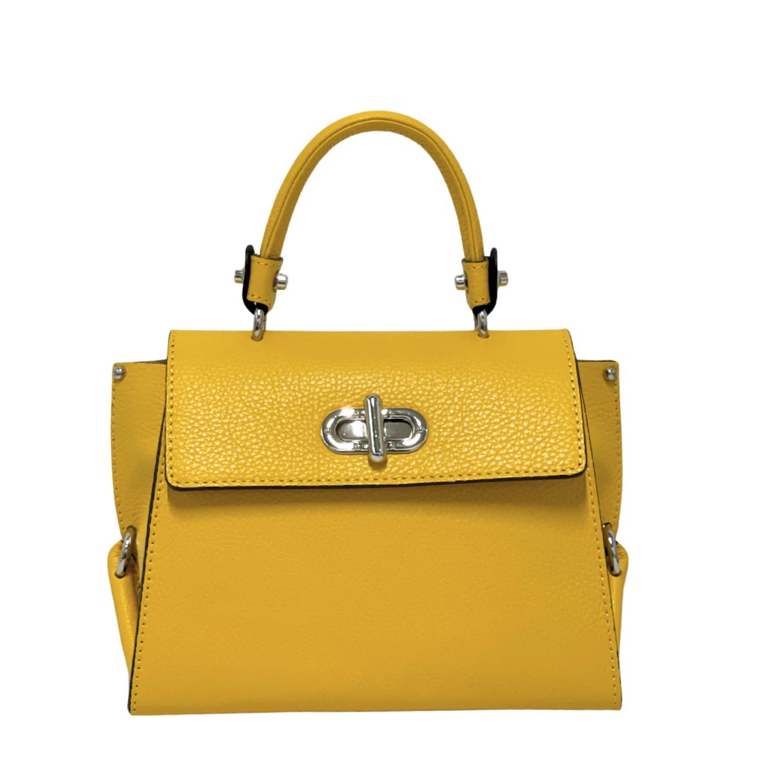 Leather Crossbody Bag with Silver Hardware Details  | MUSTARD