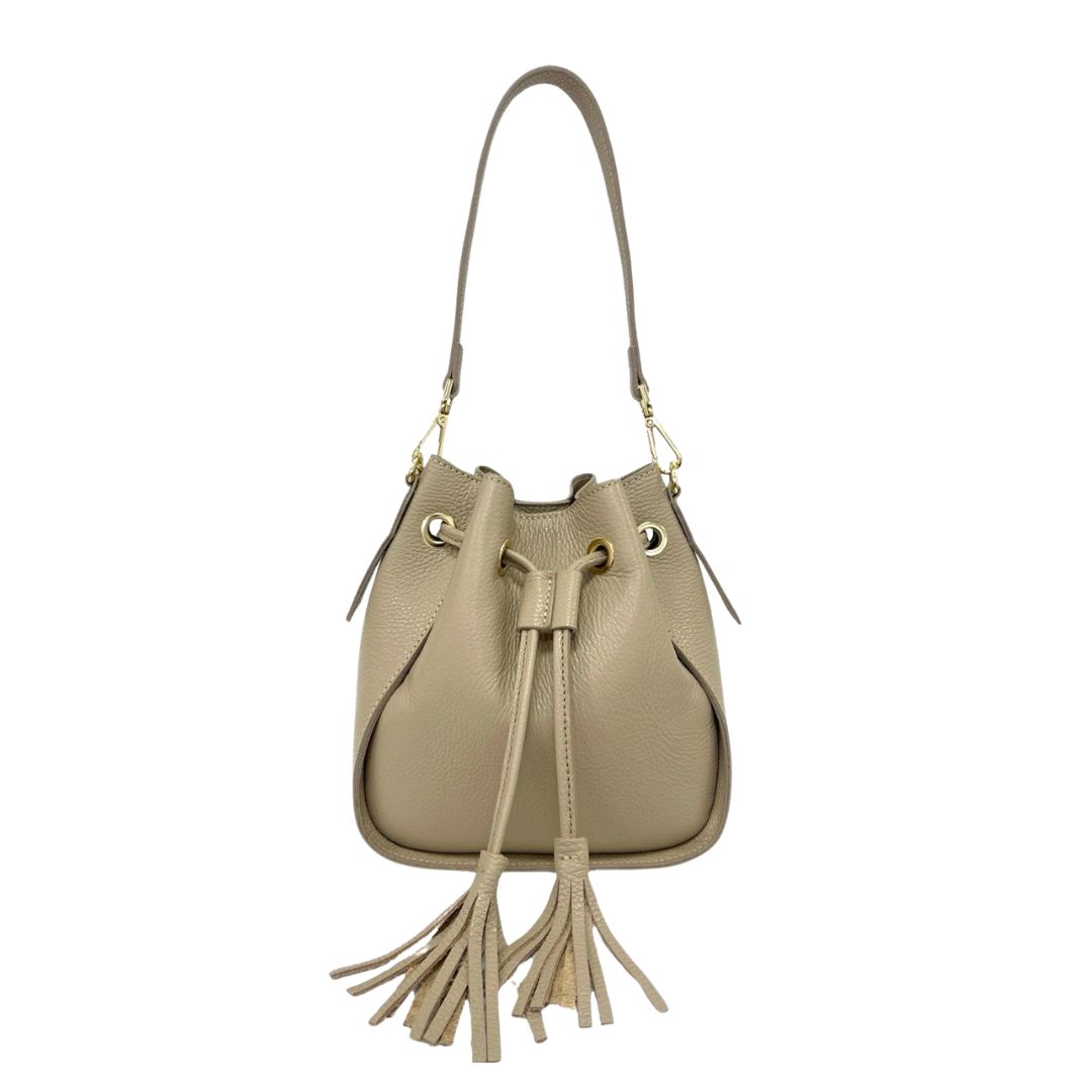 Modern Leather Bucket Bag | Taupe