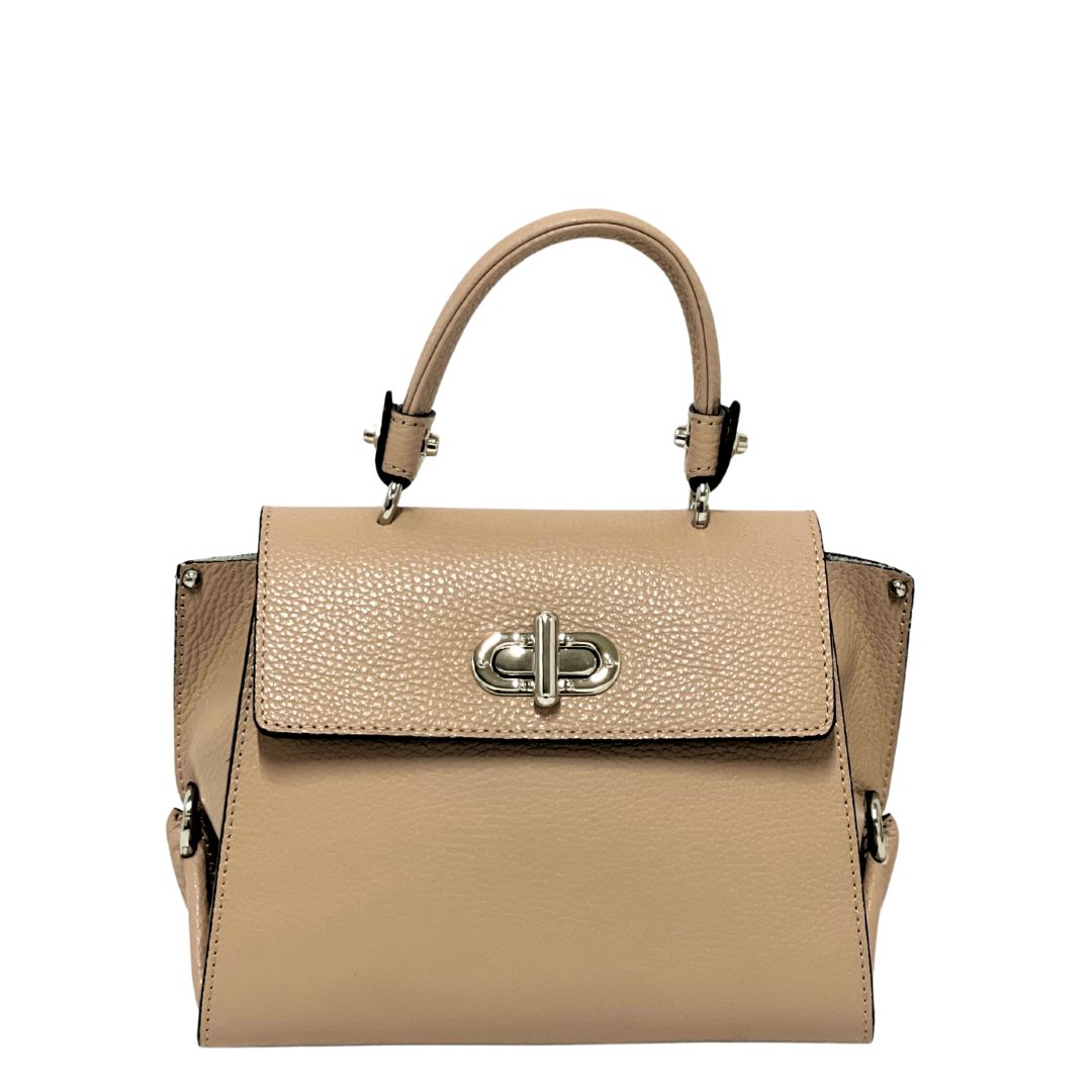 Leather Crossbody Bag with Silver Hardware Details  | TAUPE